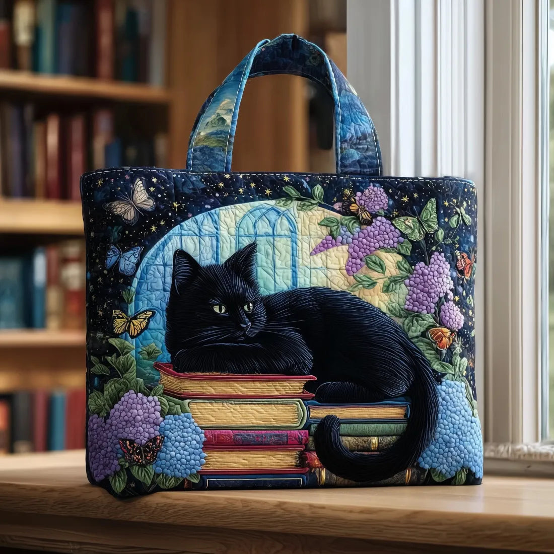 Sac fait main | Chat noir dans les livres
