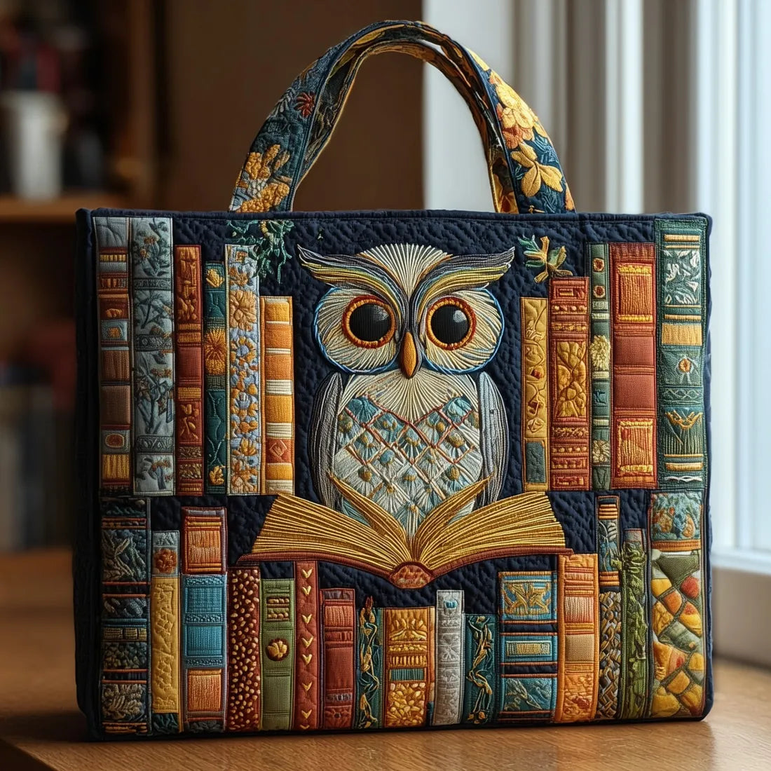Gehaakte Vintage Tas "Wijze Uil en Boeken" — Bibliotheek