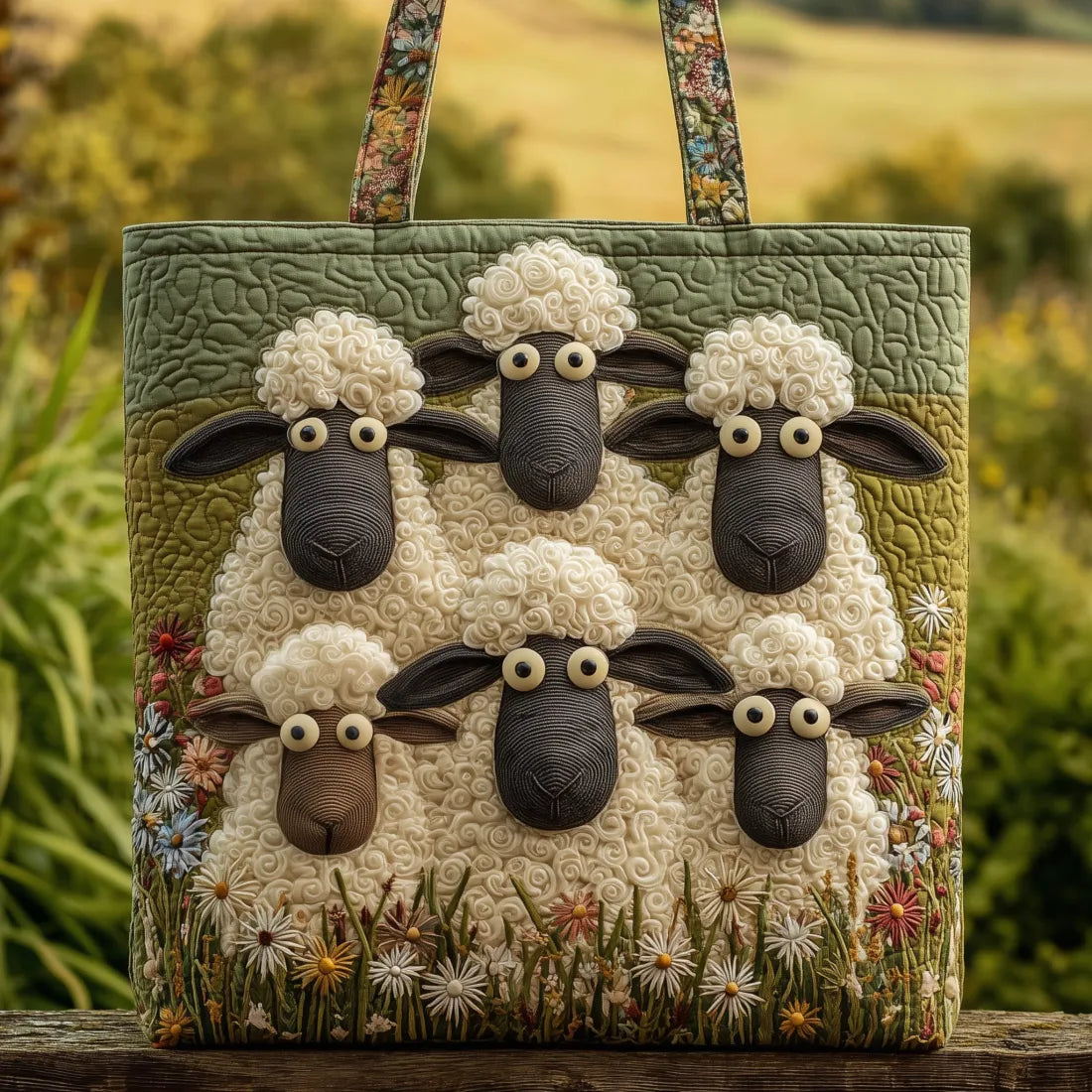 Geborduurde Vintage Tas "Schapen op het Weiland" — Pastoraal