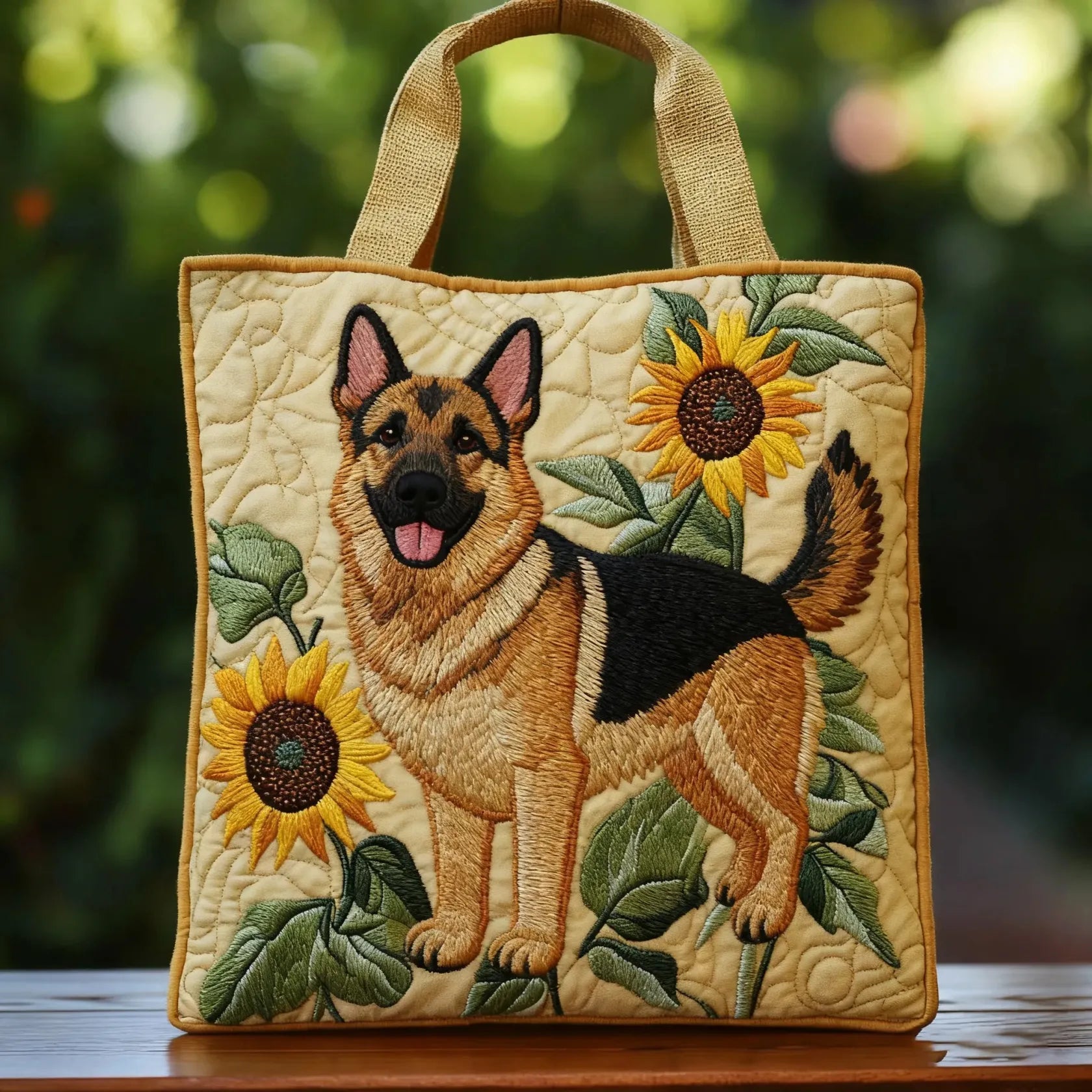 Geborduurde Vintage Tas "Herdershond en Zonnebloemen" — Landelijk