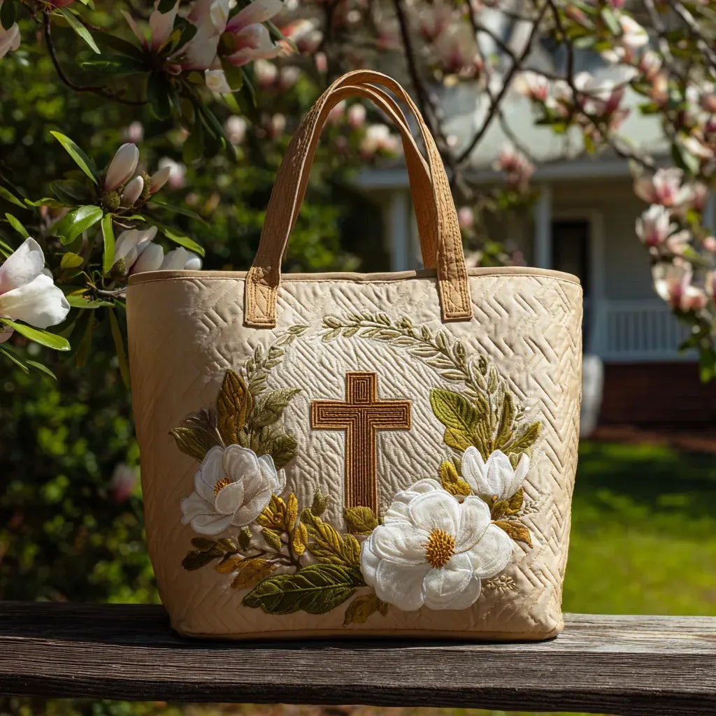 Geborduurde Vintage Tas "Kruis en Witte Rozen" — Sacraal