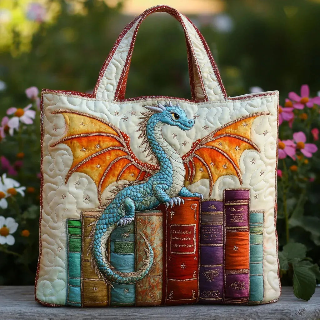 Geborduurde Vintage Tas "Draak en Oude Boeken" — Sprookjesachtig