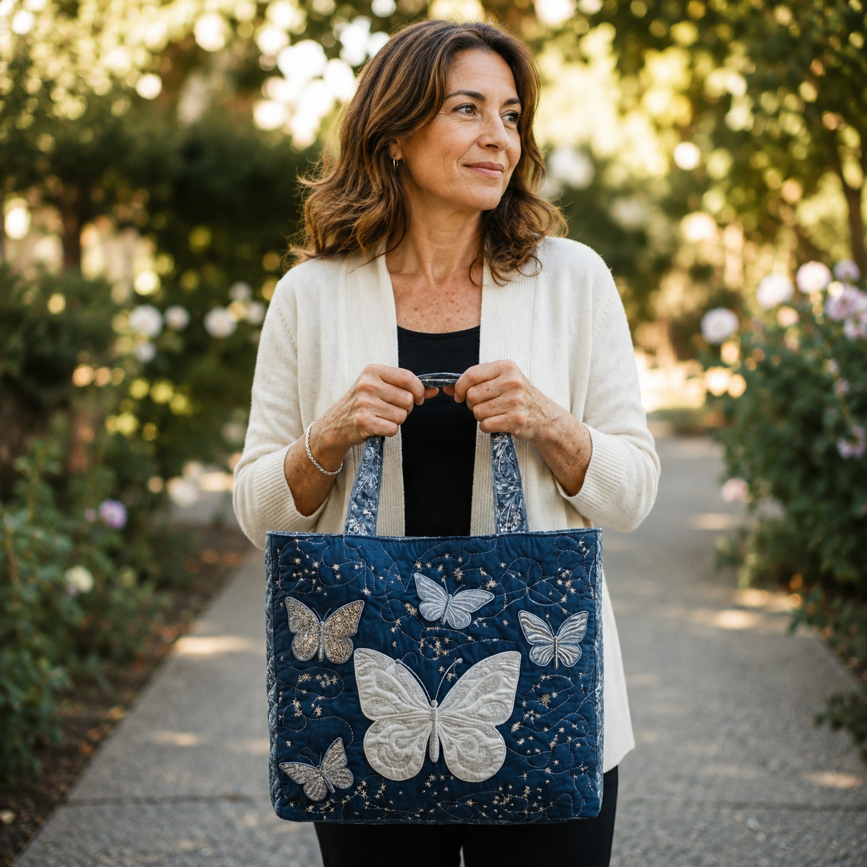Sac à main vintage « Papillons blancs » — Bleu foncé