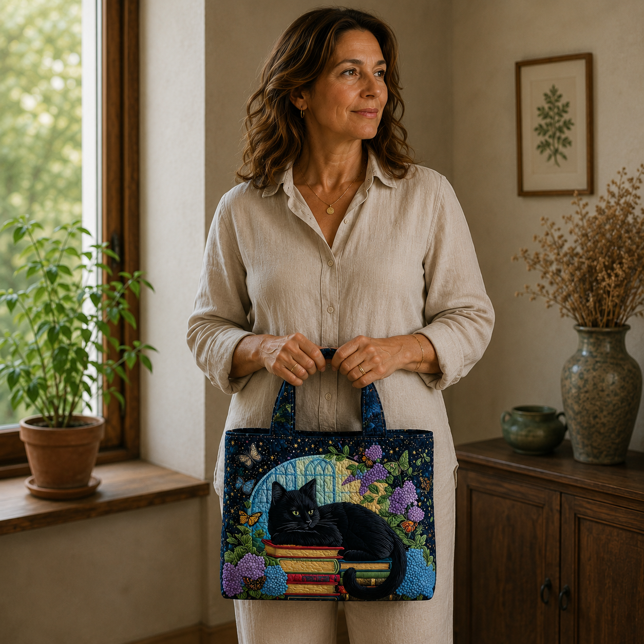 Sac fait main | Chat noir dans les livres