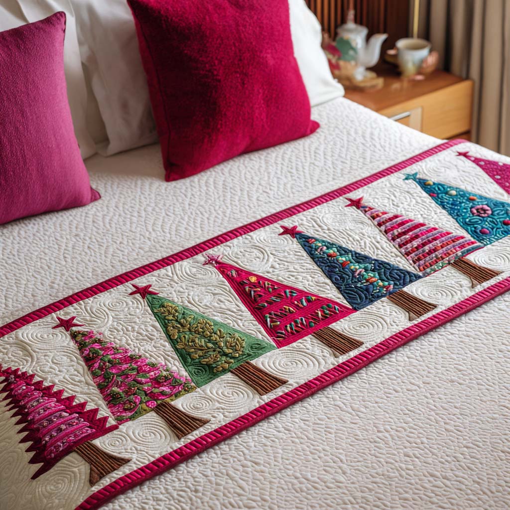 Bed Runner Gequiltd met Kerstbomen NCU0NT9785