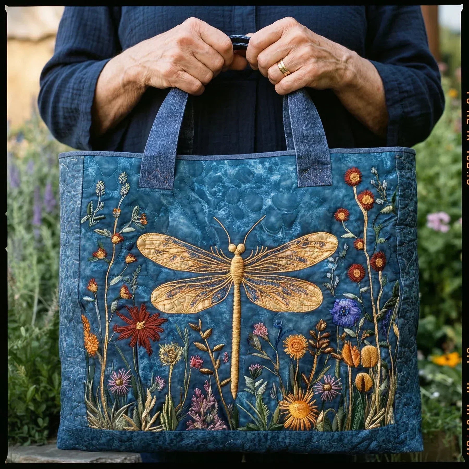 Sac Vintage "Libellule dans le Pré" — Bleu Foncé