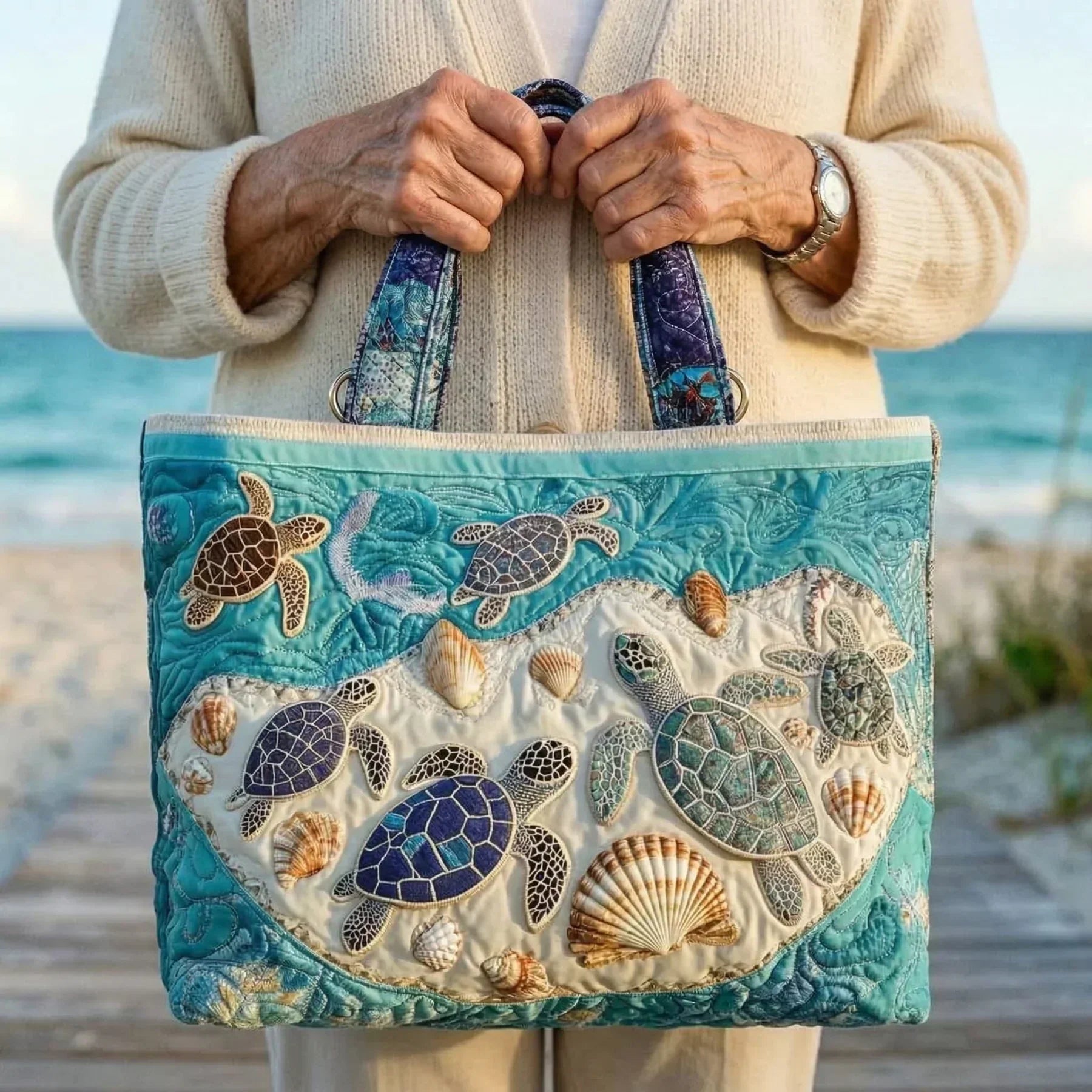 Sac Vintage "Tortues et Coquillages" — Sac de Plage