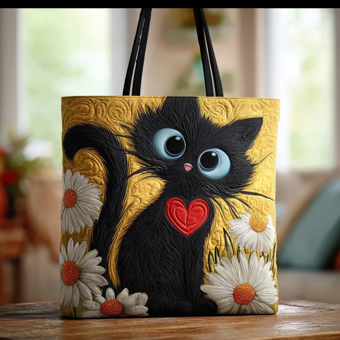 Geborduurde Vintage Tas "Zwarte Kat met Hart" — Stokroos