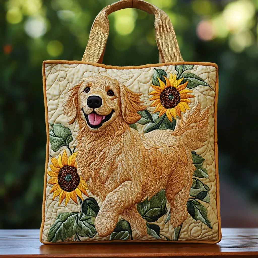 Vintage Handtas "Golden Retriever en Zonnebloemen" — Zomer