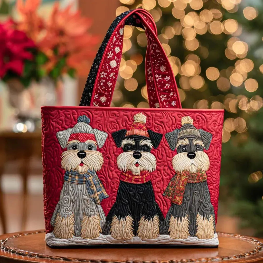 Vintage Handgemaakte Tas "Schnauzers in Hoeden" — Kerst