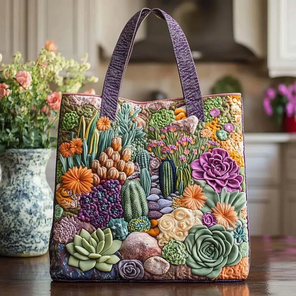 Geborduurde Vintage Tas "Vetplanten en Cactussen" — Botanisch