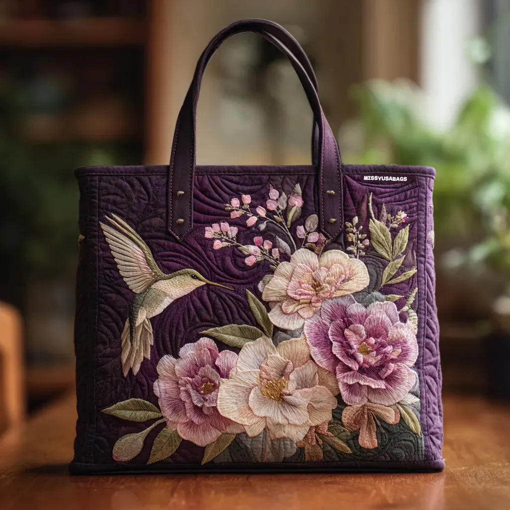 Vintage Handtas "Kolibrie en Pioenen" — Bordeaux