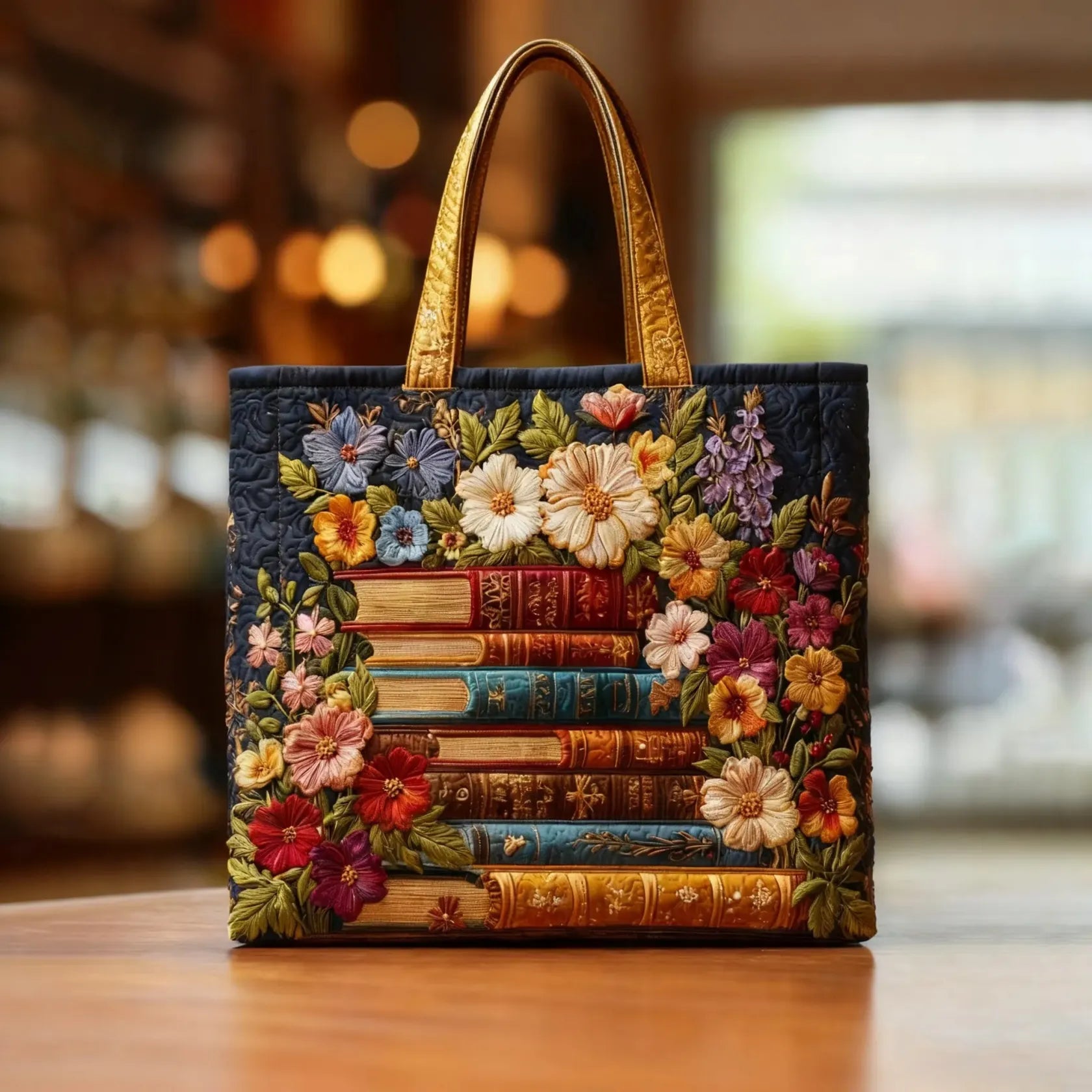 Geborduurde Vintage Tas "Boeken in Bloemen" — Literair
