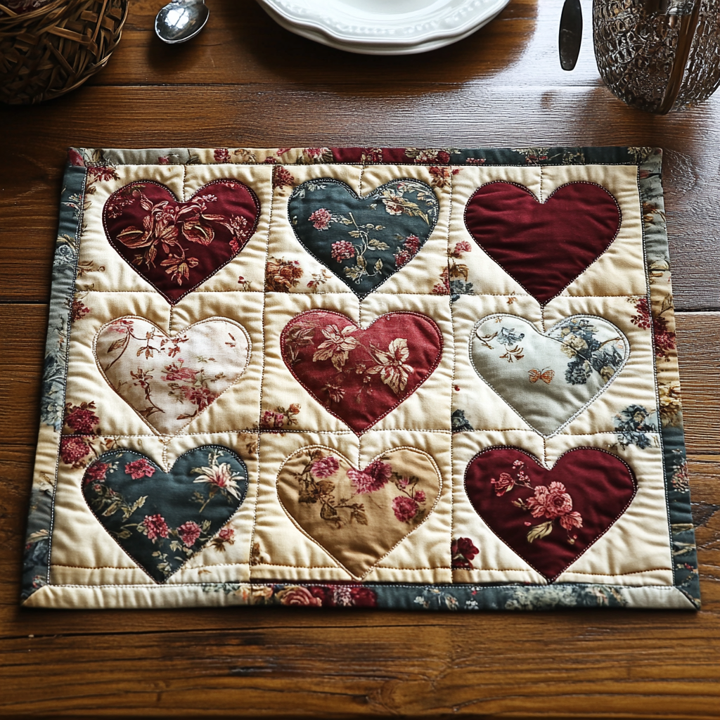 Quilted Placemat Bloemen Hartjes NCU0DV2941