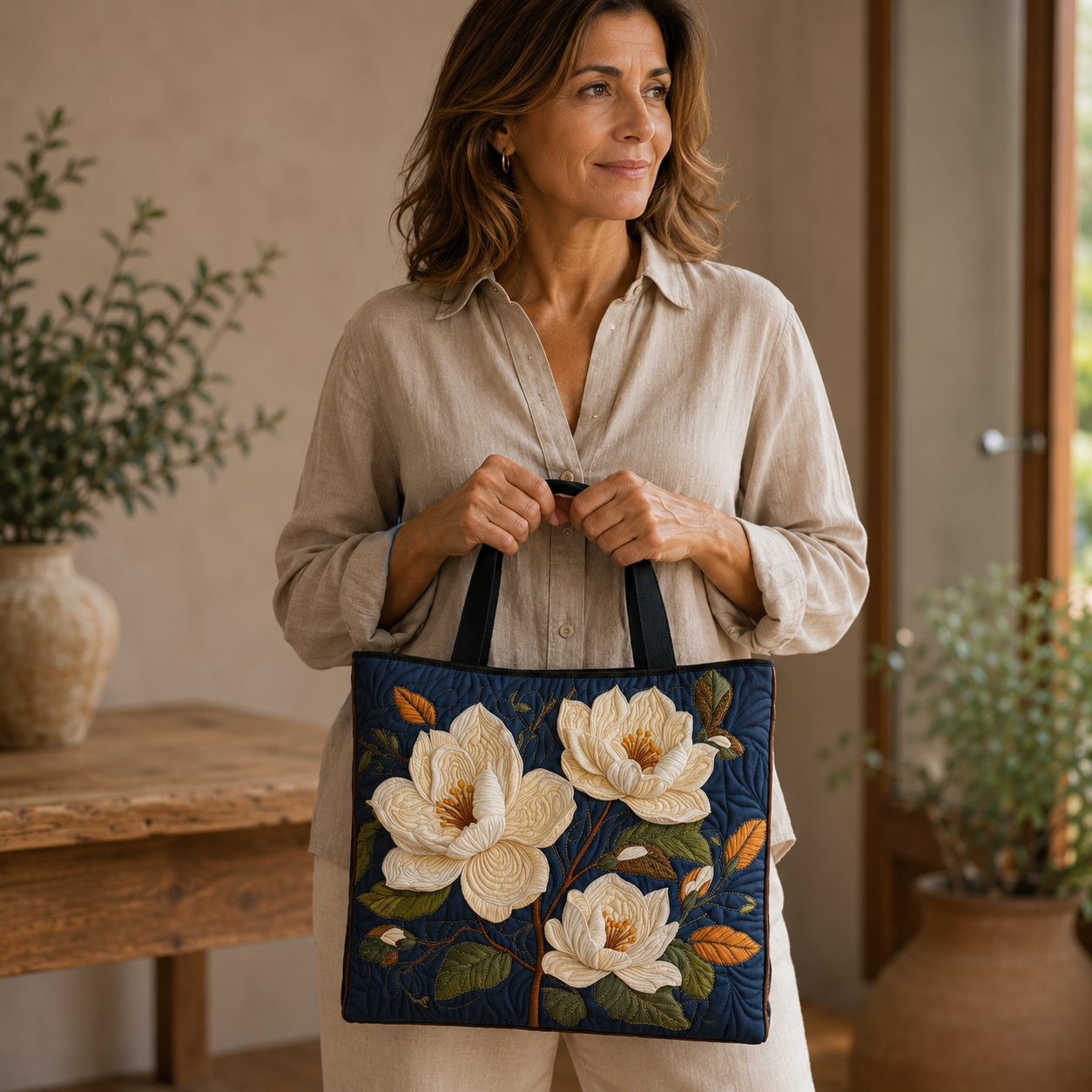 Vintage Handtas "Magnolia bij Dusk" — Donkerblauw