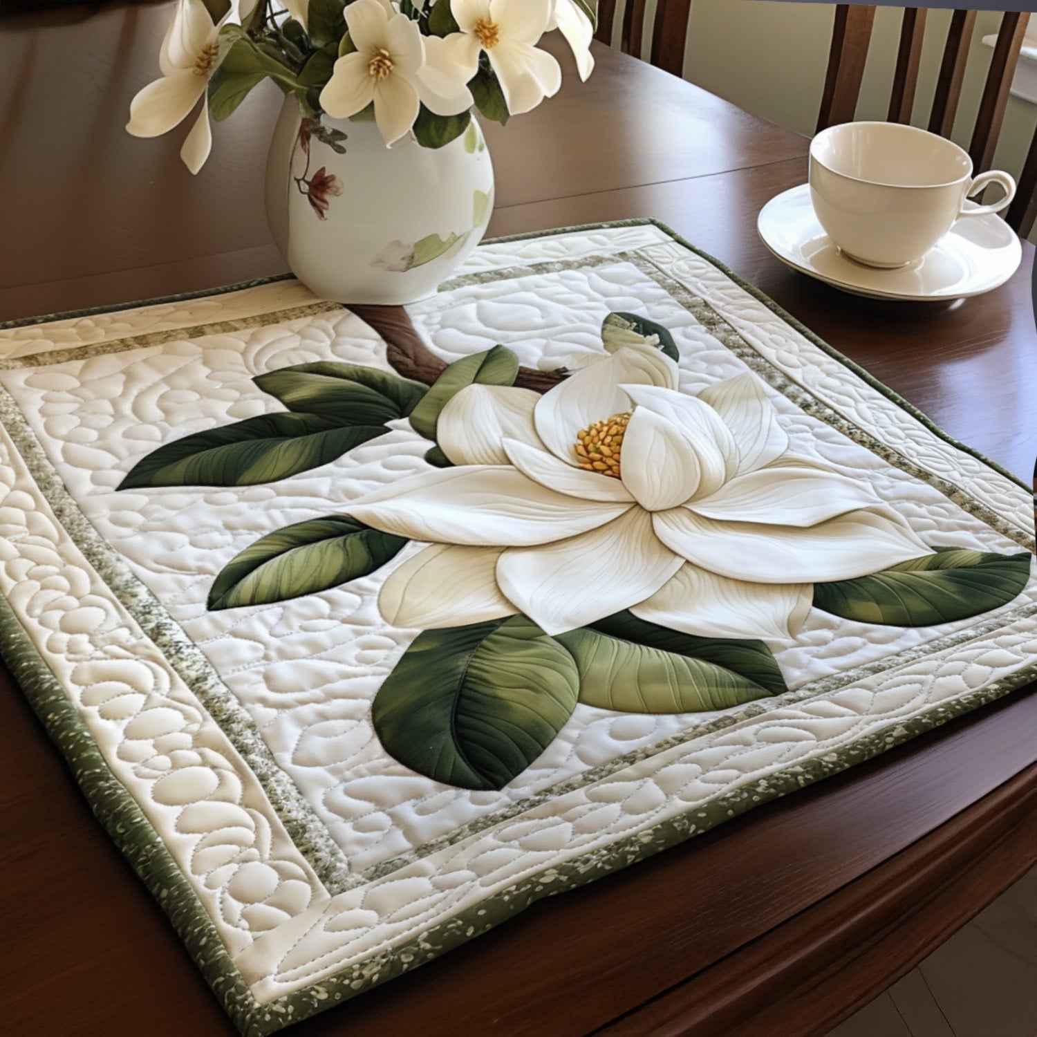 Gequilt Tafelonderlegger Rustieke Magnolia Bloem NCU0PT4219