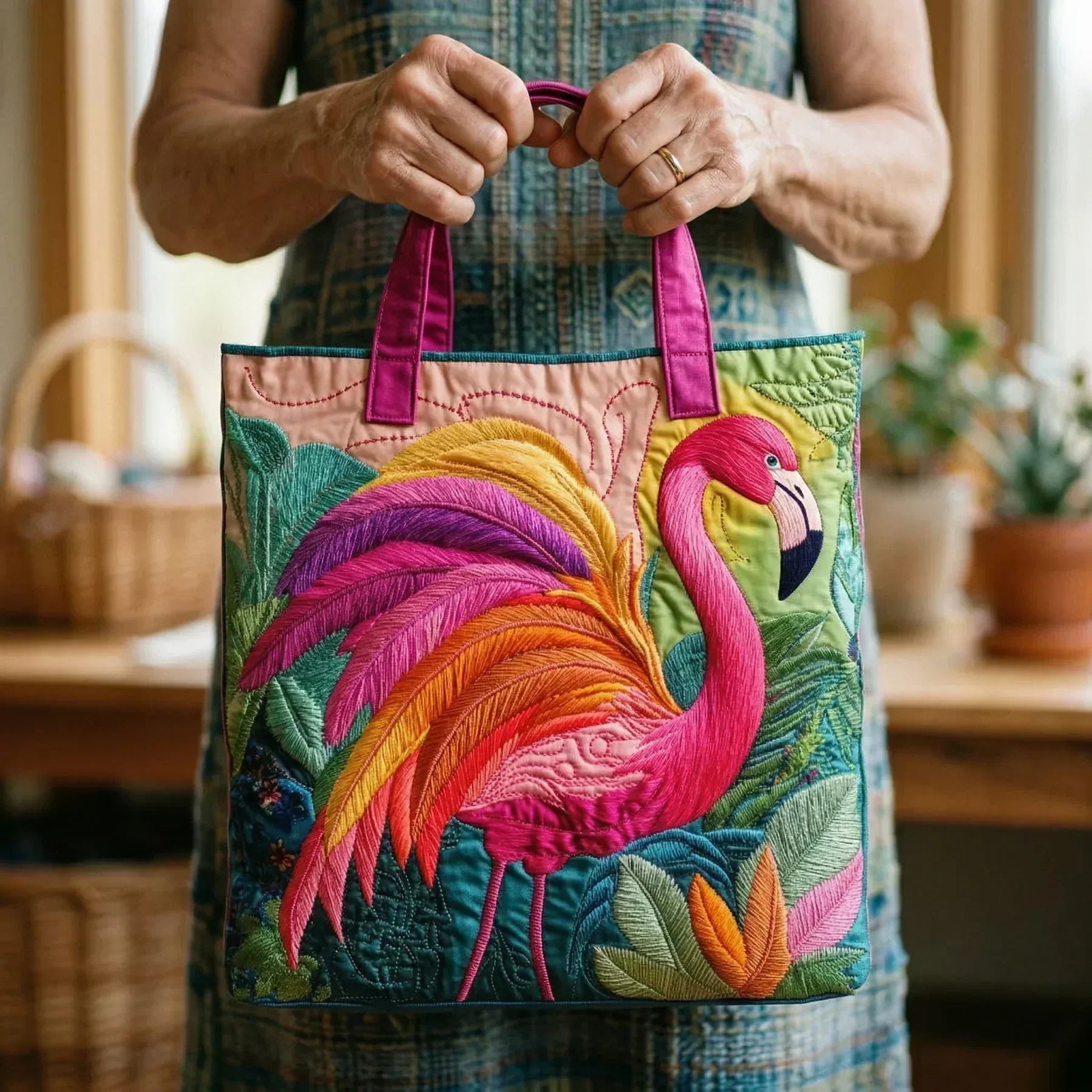 Vintage Handtas "Tropische Flamingo" — Koraal