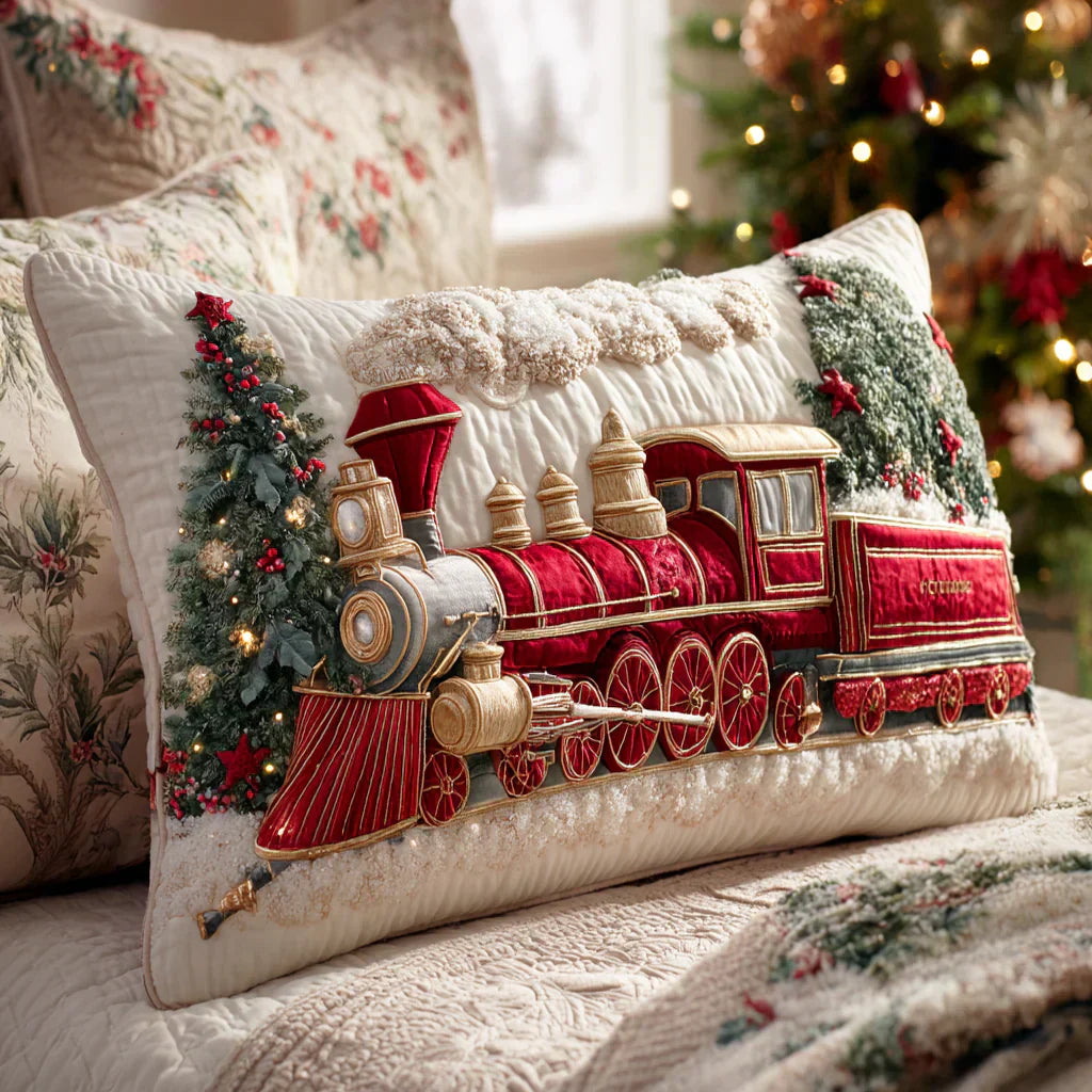 Kussenhoes met quilt - Feestelijke stoomlocomotief